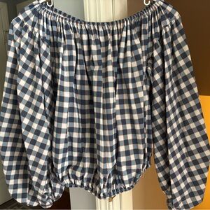 Caroline Constas Andros Check Balloon Sleeve Elastic top